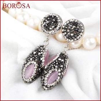 BOROSA 5pairs fashion druzy drop earrings, pink cat eye stone bead oval shape earrings with round handcrafted pave cz JAB481
BOROSA 5pairs fashion druzy drop earrings, pink cat eye stone bead oval shape earrings with round handcrafted pave cz JAB481
