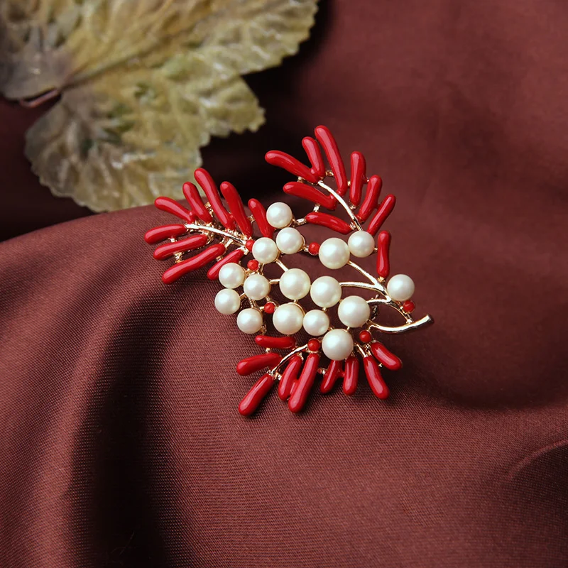 Charming Enamel Created Pearl Red Branched Brooch Gold Color Ladies Chic Coat Pins Jewelry Accessories in box 
Charming Enamel Created Pearl Red Branched Brooch Gold Color Ladies Chic Coat Pins Jewelry Accessories in box
