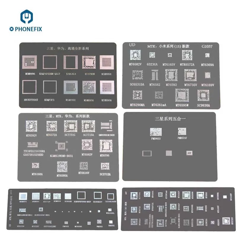 PHONEFIX BGA Reballing Stencil Solder Template for Samsung Galaxy Huawei Xiaomi MTK SPRO Oppo Series PCB BGA chip repair
PHONEFIX BGA Reballing Stencil Solder Template for Samsung Galaxy Huawei Xiaomi MTK SPRO Oppo Series PCB BGA chip repair