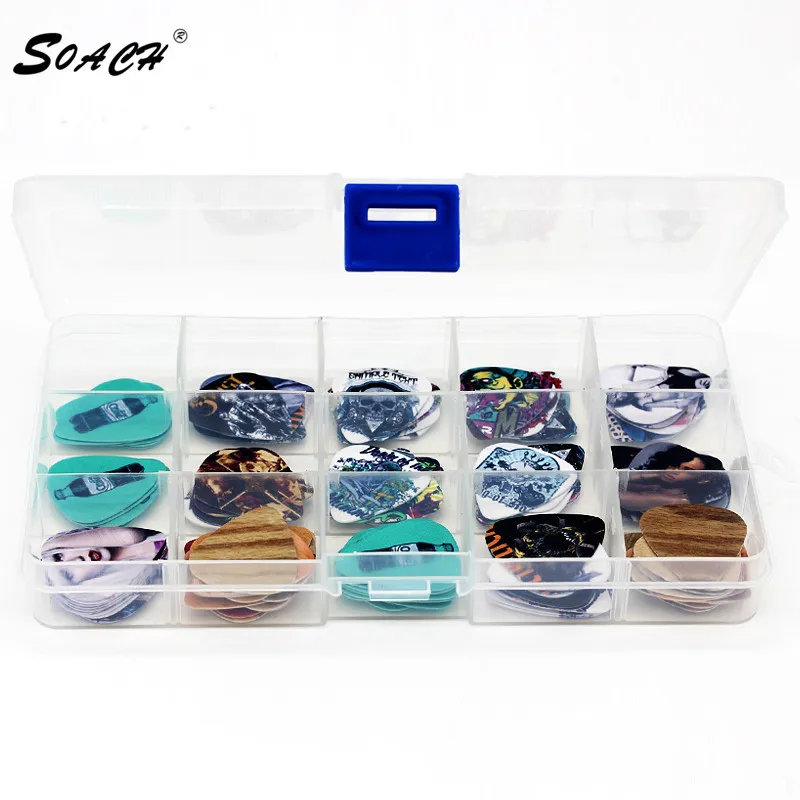 

100PCS 0.46-1.0mm 15 grids box Acoustic Guitar Picks Smooth plectrum A variety of standard size mix pick thicknesses