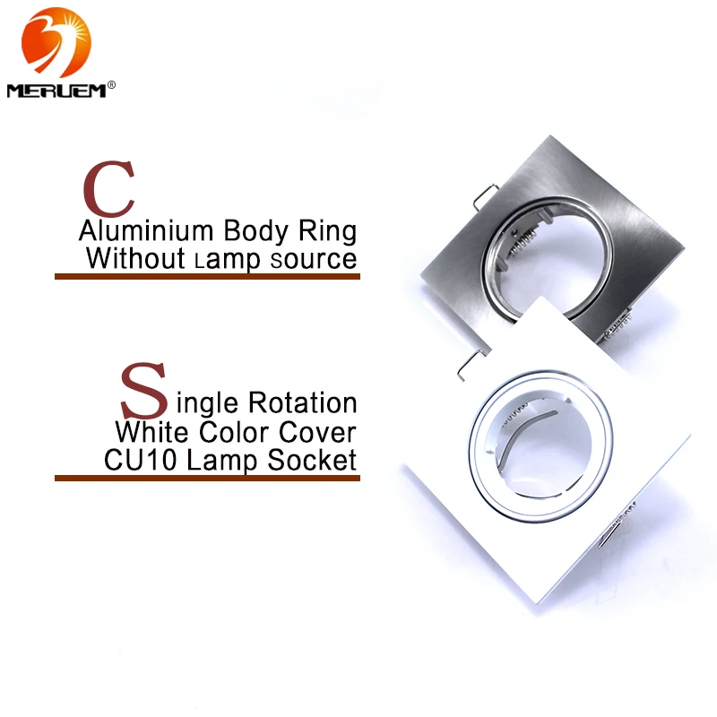 Ceiling spot light square aluminium body without lamp source Single Rotation GU10/GU5.3/MR16 lamp socket White/Silver Cover
Ceiling spot light square aluminium body without lamp source Single Rotation GU10/GU5.3/MR16 lamp socket White/Silver Cover