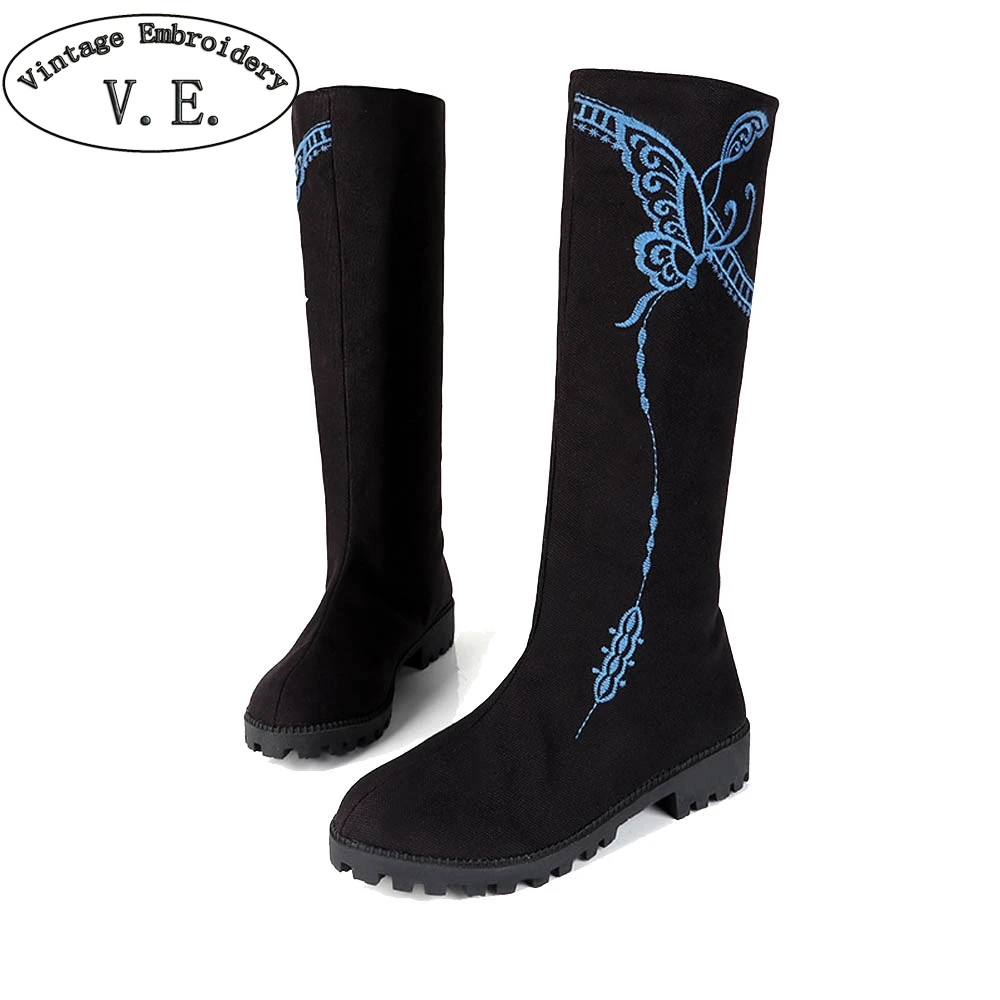 Vintage Embroidery Fashion Flat Bottom Platform Boots Woman Btterfly Embroidered Canvas Boot Shoes Botas Femininas De Inverno
Vintage Embroidery Fashion Flat Bottom Platform Boots Woman Btterfly Embroidered Canvas Boot Shoes Botas Femininas De Inverno