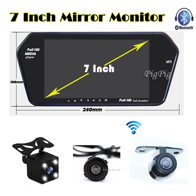 2.4G Wireless HD 7'' TFT LCD 1024*600 Auto Mirror Monitor Bluetooth MP5 Rear View Backup Camera Parking Assistance
2.4G Wireless HD 7'' TFT LCD 1024*600 Auto Mirror Monitor Bluetooth MP5 Rear View Backup Camera Parking Assistance