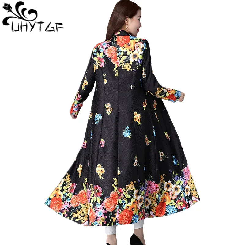 UHYTGF Spring Autumn Long Coat Wome's Retro Printing Cardigan Skirt Style Outerwear Long sleeve Slim Windbreaker Coat Ladies 999
UHYTGF Spring Autumn Long Coat Wome's Retro Printing Cardigan Skirt Style Outerwear Long sleeve Slim Windbreaker Coat Ladies 999