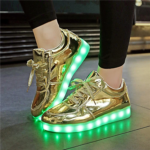 YPYUNA блестящие светящиеся женская обувь со светодиодами Для мальчиков и девочек с