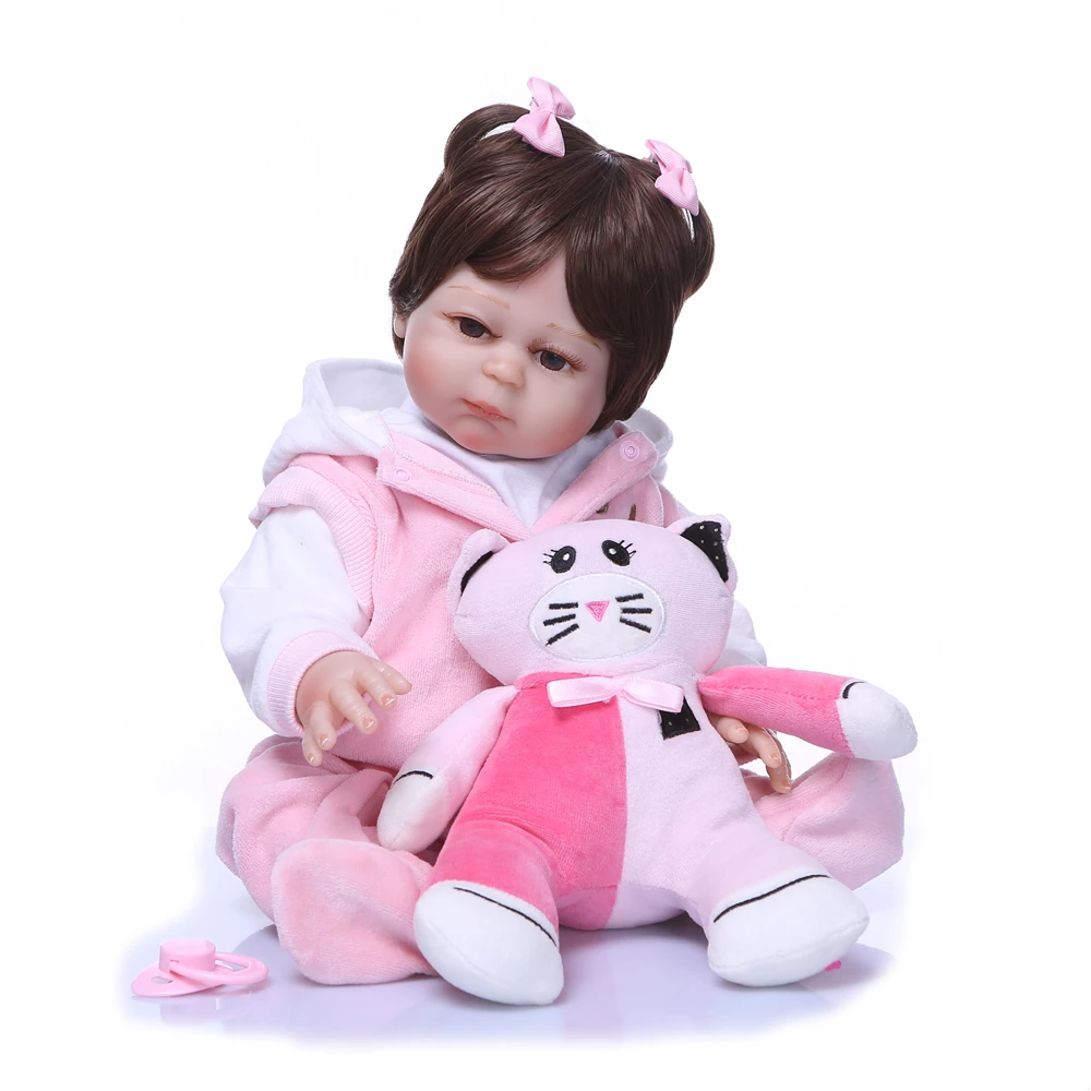 50cm little girl Reborn Baby Doll Body Silicone vinyl Fashion princess Girl wtih mini cat plush toy For Children gift | Игрушки и хобби
