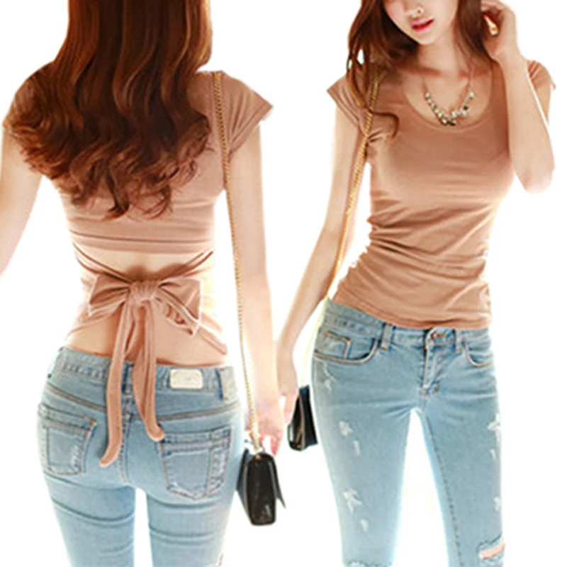 Lucyever 99% cotton summer Korean T-shirt solid back hollow out bow bandage women's tops short&long sleeve sexy tunic tees 2019
Lucyever 99% cotton summer Korean T-shirt solid back hollow out bow bandage women's tops short&long sleeve sexy tunic tees 2019