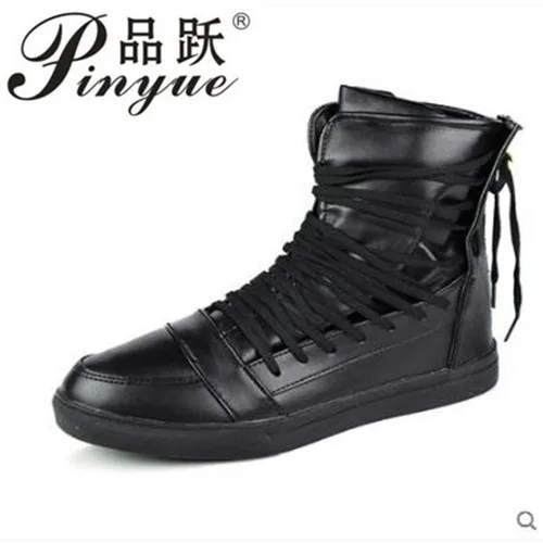 2018 High Tops Men Shoes Male Casual Shoes White Red Black Lace Up Student PU Leather Boots Hook & Loop Board Shoes