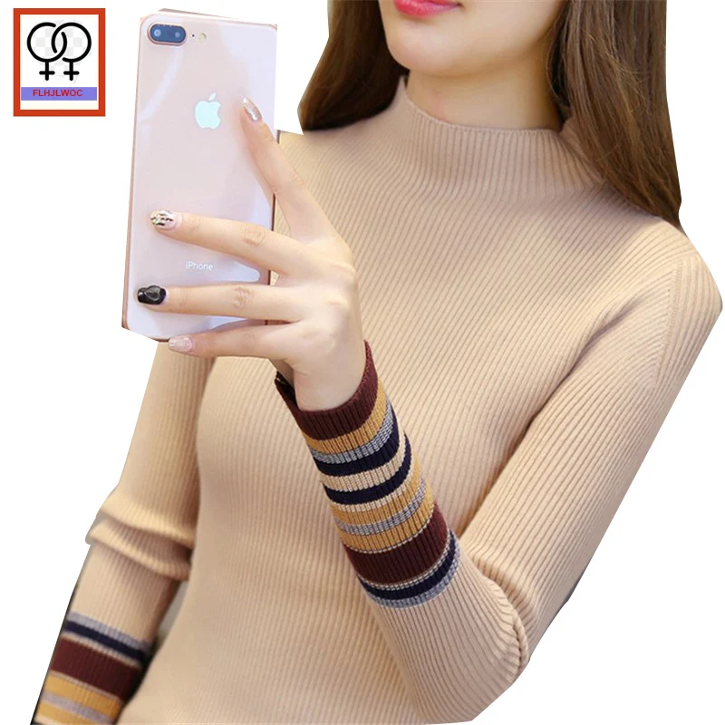 Winter Knit Sweaters Pullovers Hot Women Long Sleeve Bodysuit Top Black White Brown Preppy Style Striped Half Turtleneck Sweater
Winter Knit Sweaters Pullovers Hot Women Long Sleeve Bodysuit Top Black White Brown Preppy Style Striped Half Turtleneck Sweater