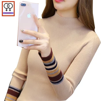 Winter Knit Sweaters Pullovers Hot Women Long Sleeve Bodysuit Top Black White Brown Preppy Style Striped Half Turtleneck Sweater
Winter Knit Sweaters Pullovers Hot Women Long Sleeve Bodysuit Top Black White Brown Preppy Style Striped Half Turtleneck Sweater