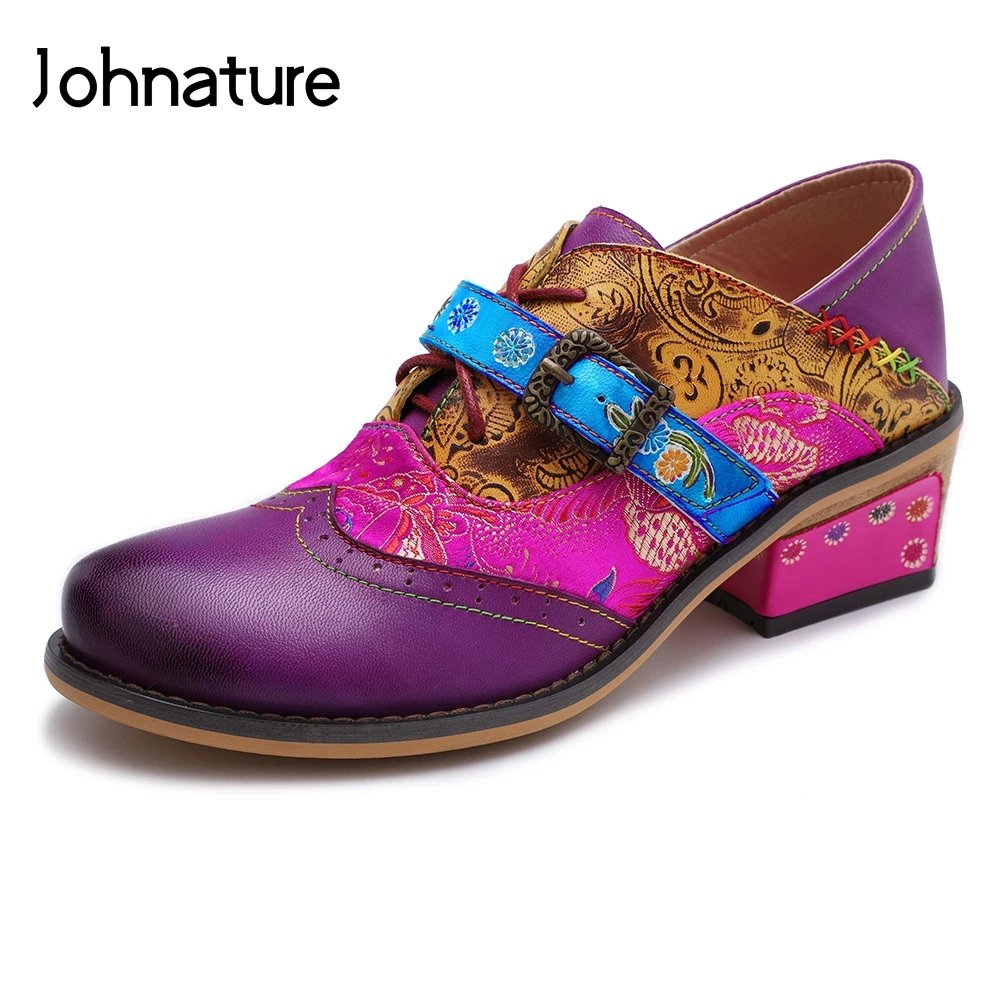 Женские туфли-лодочки ручной работы Johnature туфли из натуральной кожи с круглым
