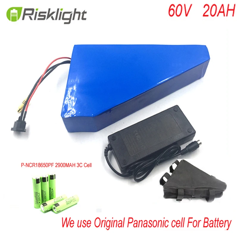 Image 60V 20AH electric bike battery Triangle style battery 1800W BMS bike lithium battery power with BMS and charger For Samsung Cell