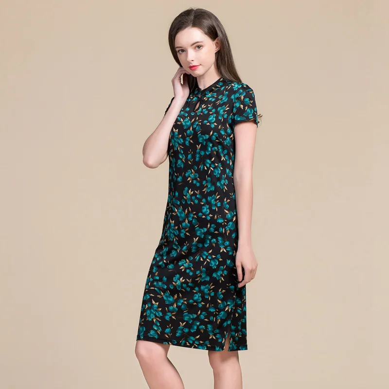 Summer Women Real Silk Dress Short Sleeve Ankle-length Mid-waist Silk Knitting Dress Women Cheongsam
Summer Women Real Silk Dress Short Sleeve Ankle-length Mid-waist Silk Knitting Dress Women Cheongsam