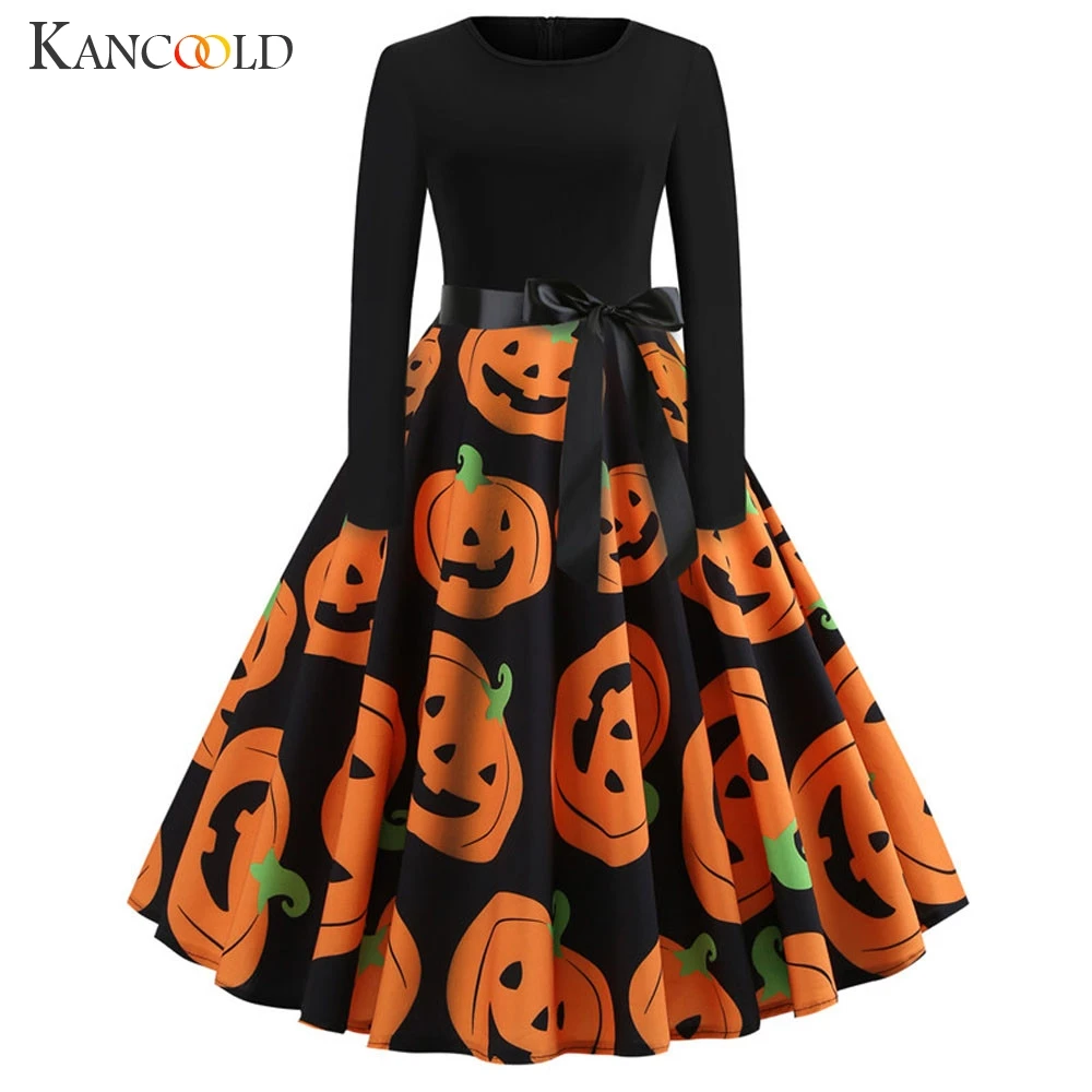 KANCOOLD Dress Women's Vintage Print Long Sleeve Dress Halloween Evening Party Swing Pleated O-Neck dress women 2018Oct22
KANCOOLD Dress Women's Vintage Print Long Sleeve Dress Halloween Evening Party Swing Pleated O-Neck dress women 2018Oct22