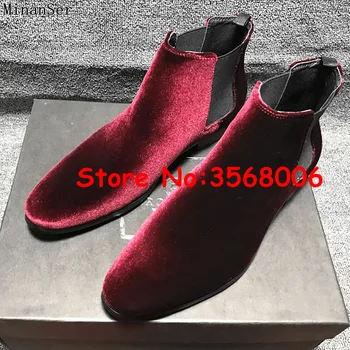 Wine Red Black Velvet Pointed Toe Man European Designer Ankle Boots Short Ankle Booties Slip-on Party Dress Shoes Chelsea Boots
Wine Red Black Velvet Pointed Toe Man European Designer Ankle Boots Short Ankle Booties Slip-on Party Dress Shoes Chelsea Boots