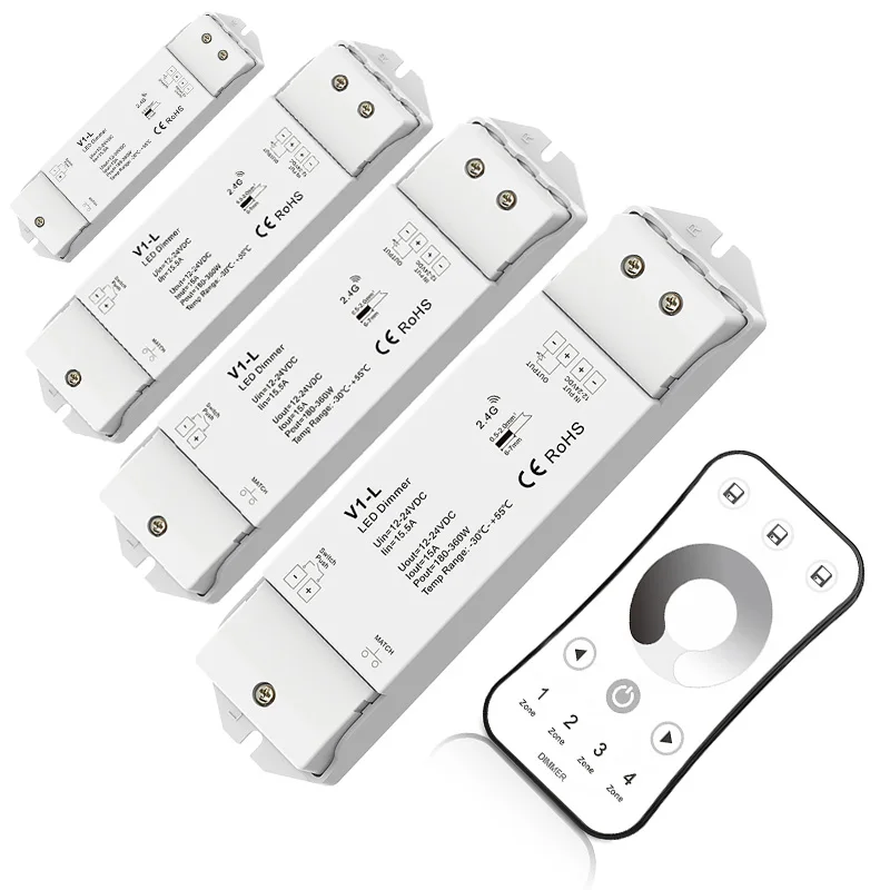 

New Led Dimmer Controller RF Wireless remote R6 4 zones DC12-24V 15A 360W Constant Voltage Receiver V1-L 5050 3528 Strip Dimming