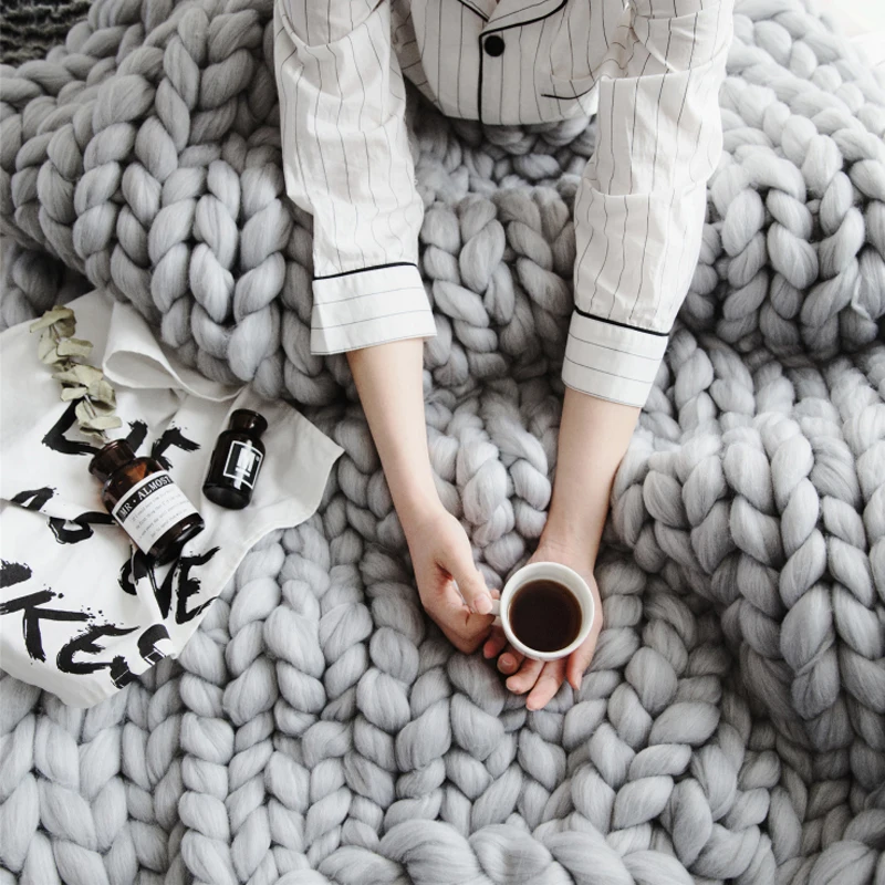 Bedding all seasons handmade acrylic knitted bedside blanket pet blanket, INS popular gray wearable blanket, car blanket 
Bedding all seasons handmade acrylic knitted bedside blanket pet blanket, INS popular gray wearable blanket, car blanket