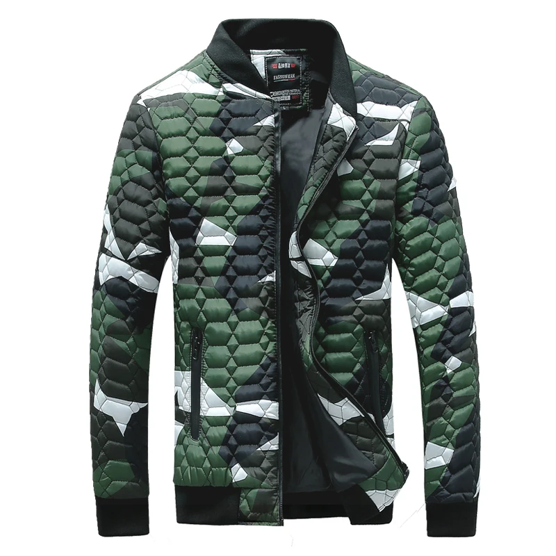 Hot 2017 New Fashion Geometric Printed Winter Coat Men Warm Thick Cotton Slim Bomber Jacket Male Casual Overcoat