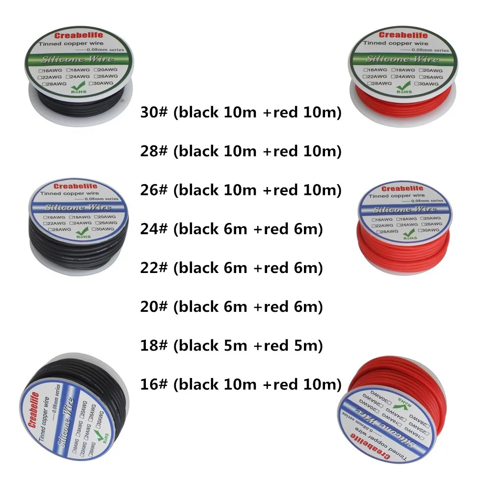 Black + Red Colors Silicon Wire 16AWG 22AWG 24AWG 26AWG 28AWG 30AWG Heatproof Soft Silicone Silica Gel Wire Cable Spool Package
Black + Red Colors Silicon Wire 16AWG 22AWG 24AWG 26AWG 28AWG 30AWG Heatproof Soft Silicone Silica Gel Wire Cable Spool Package