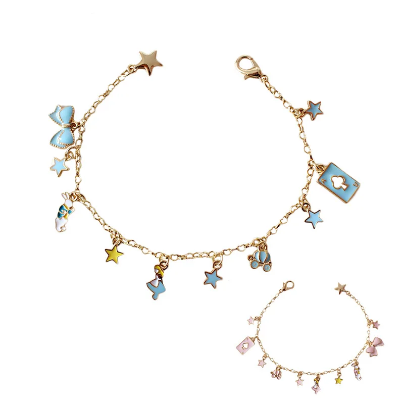 One Piece Blue Pink Enamel Butterfly Star Poker Card Color Rabbit Alice In Wonderland Gold Charms Bracelet For Women Girls Lady
One Piece Blue Pink Enamel Butterfly Star Poker Card Color Rabbit Alice In Wonderland Gold Charms Bracelet For Women Girls Lady