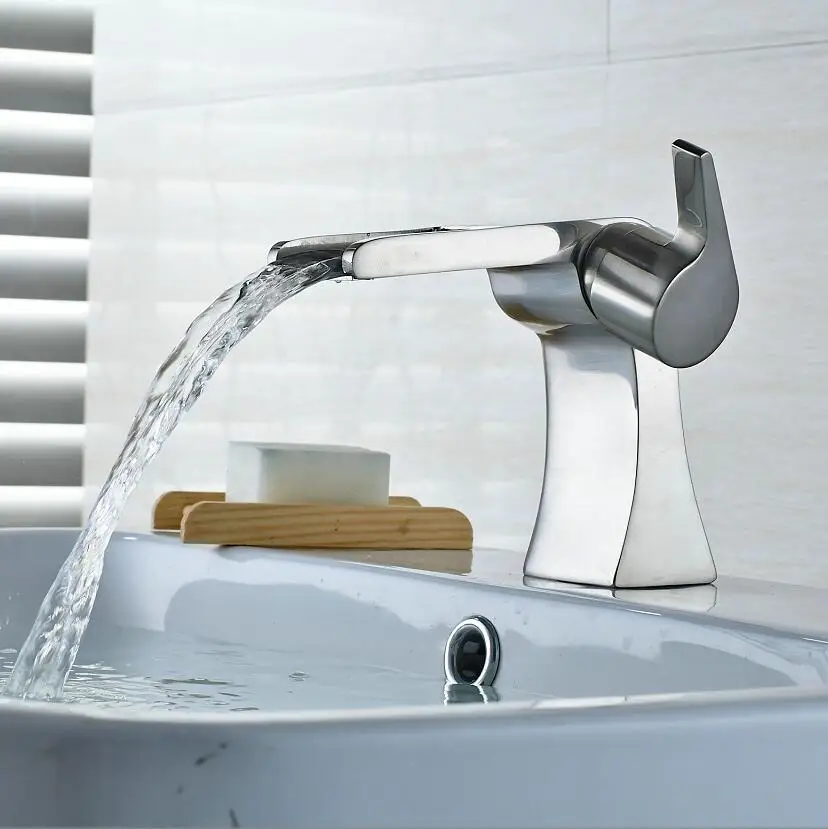 Basin Faucets Waterfall Faucet Bathroom Faucet Single handle Basin Mixer Tap Bath Nickel Faucet Brass Sink Water Crane