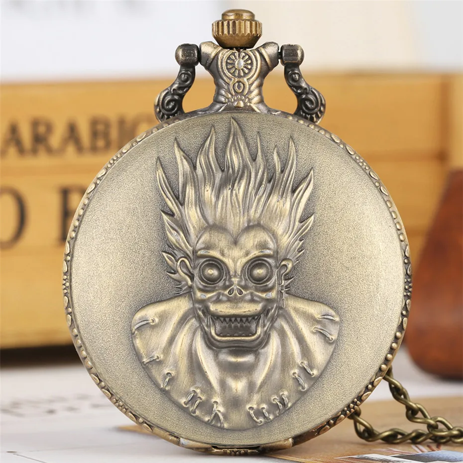 

Steampunk Cool Monkey King Design Quartz Pocket Watch Bronze Pendant Clock Arabic Numerals Dial Vintage Timepiece with Chains