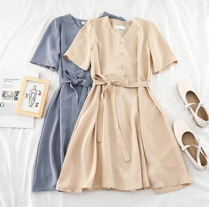 Women's spring summer short sleeve A-Line chiffon dress girls bow belt chic dress TB1185
Women's spring summer short sleeve A-Line chiffon dress girls bow belt chic dress TB1185