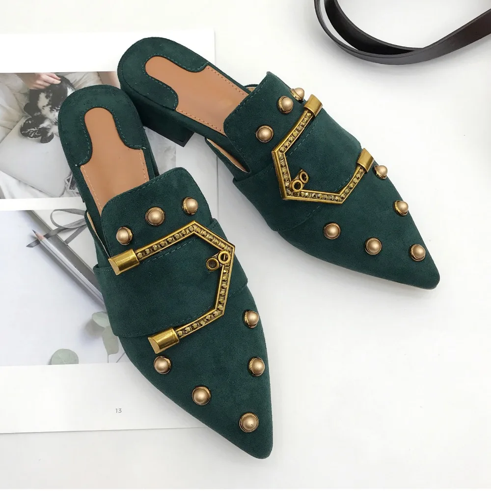 Women Suede Mules Metal Rivets Slides Lady Pointed Toe 3 cm Square Heel Summer Slippers Slip On Shoes
Women Suede Mules Metal Rivets Slides Lady Pointed Toe 3 cm Square Heel Summer Slippers Slip On Shoes