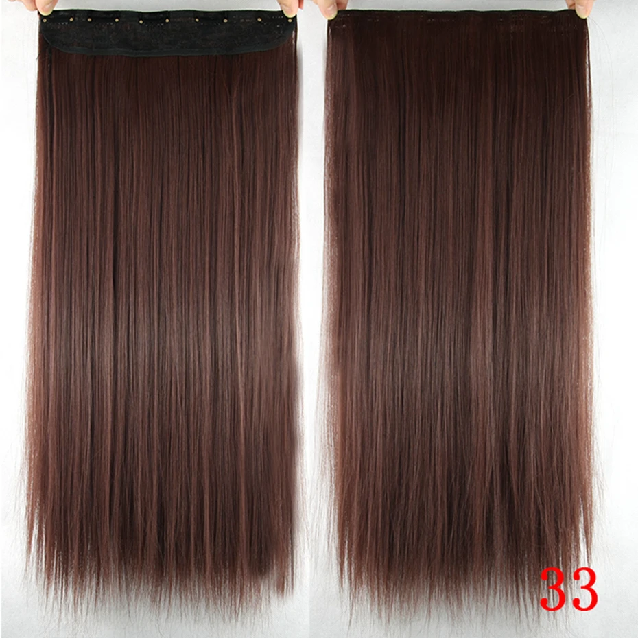 Soowee 60cm Long Straight Women Clip in Hair Extensions Black Brown High Tempreture Synthetic Hair Piece 13