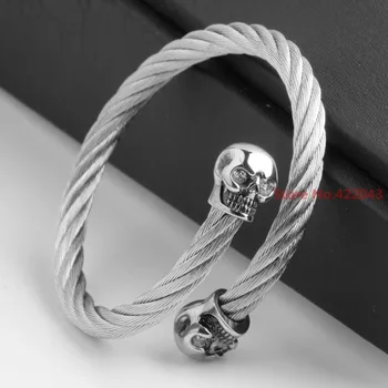 Trendy Luxury Brand Mens Womens Stainless Steel Silver color Wire Bracelet Cuff Skull Heads Bracelets For 22.5mm Jewelry Gift
Trendy Luxury Brand Mens Womens Stainless Steel Silver color Wire Bracelet Cuff Skull Heads Bracelets For 22.5mm Jewelry Gift