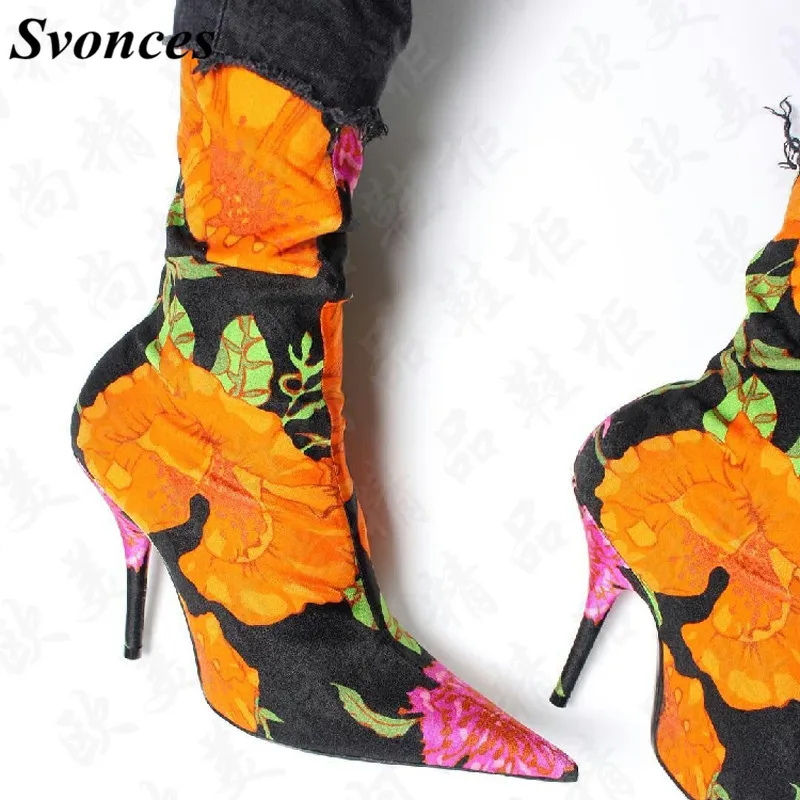Runway Pointed Toe Stiletto Thin High Heels Boots Autumn Floral Printed Flower Stretch Short Ankle Booties Gladiator Sock Boots
Runway Pointed Toe Stiletto Thin High Heels Boots Autumn Floral Printed Flower Stretch Short Ankle Booties Gladiator Sock Boots
