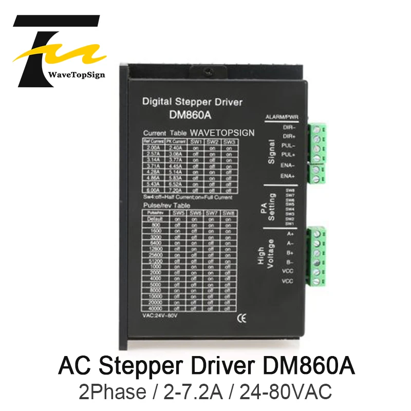 Двухфазный драйвер Wavetopsign DM860A, входное напряжение, яркость тока 2-а, соответствует шаговому двигателю серии 86
Двухфазный драйвер Wavetopsign DM860A, входное напряжение, яркость тока 2-а, соответствует шаговому двигателю серии 86