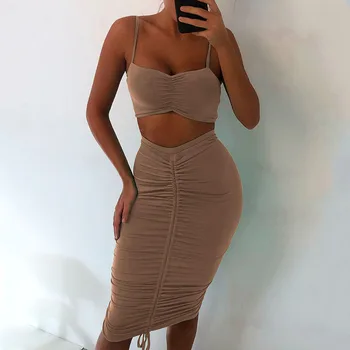 2019 Sexy Pleated Dress Women 2 Piece Set Lace Up Sleeveless Party Club Outfits Sexy Bodycon Set Vestido
2019 Sexy Pleated Dress Women 2 Piece Set Lace Up Sleeveless Party Club Outfits Sexy Bodycon Set Vestido