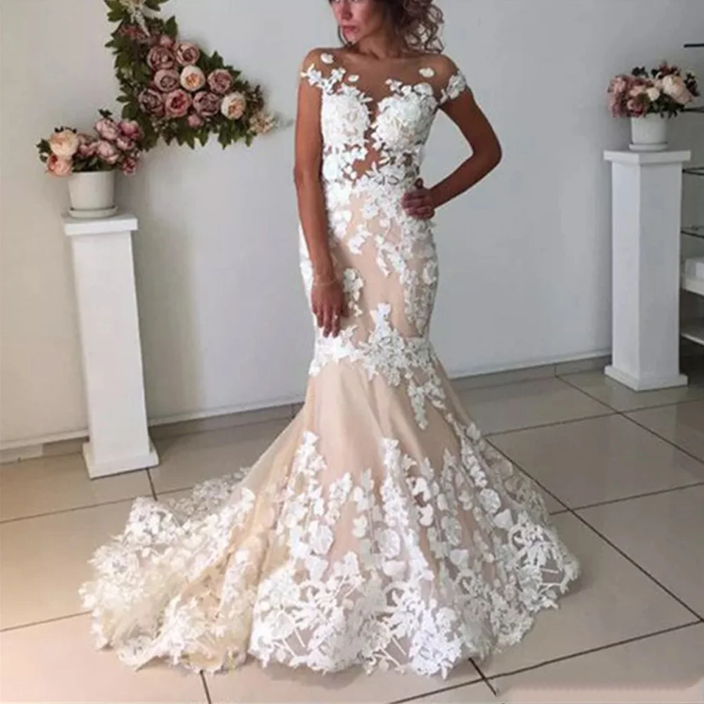 Champagne Mermaid Wedding Dresses Long Backless 2020 Robe de mariee Vintage Lace Floral Bridal Gown with Sleeves Formal
Champagne Mermaid Wedding Dresses Long Backless 2020 Robe de mariee Vintage Lace Floral Bridal Gown with Sleeves Formal