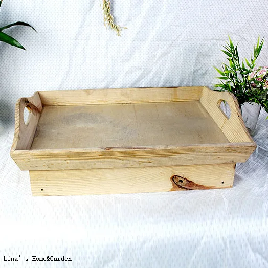 antique vintage solid rectangular wooden tray with 2 drawers (2)