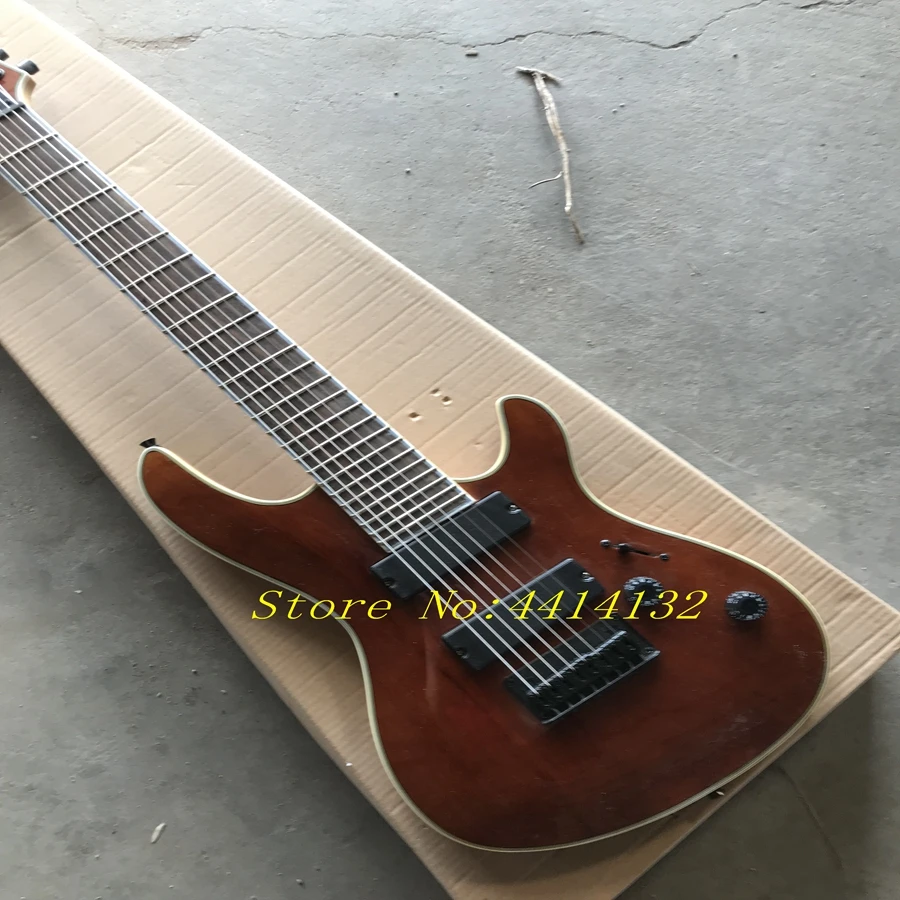 

Factory Custom Transparent Black 8 Strings Electric Guitar with Flame Maple Veneer,HH Pickups,High Quality,Can be Customized
