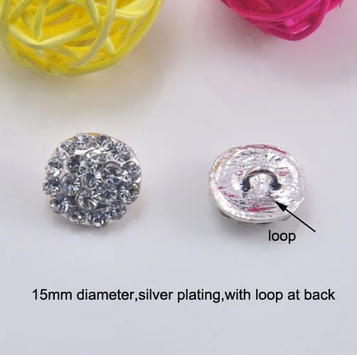 (L0112) free shipping wholesale 50pcs rhinestone button with loop,15mm diameter,all crystals,silver plating
(L0112) free shipping wholesale 50pcs rhinestone button with loop,15mm diameter,all crystals,silver plating