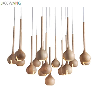 

Chinese Style Creative Solid Wood Pendant Lights Wooden Gourd Hang Lamp for Living Room Restaurant Cafe Home Lighting Fixtures