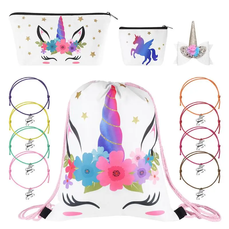 Unicorn Drawstring Backpack with Makeup Bag Coin Purse Hair Clip and 8PCS Bracelets Unicorn Set for Children Party (White)
Unicorn Drawstring Backpack with Makeup Bag Coin Purse Hair Clip and 8PCS Bracelets Unicorn Set for Children Party (White)