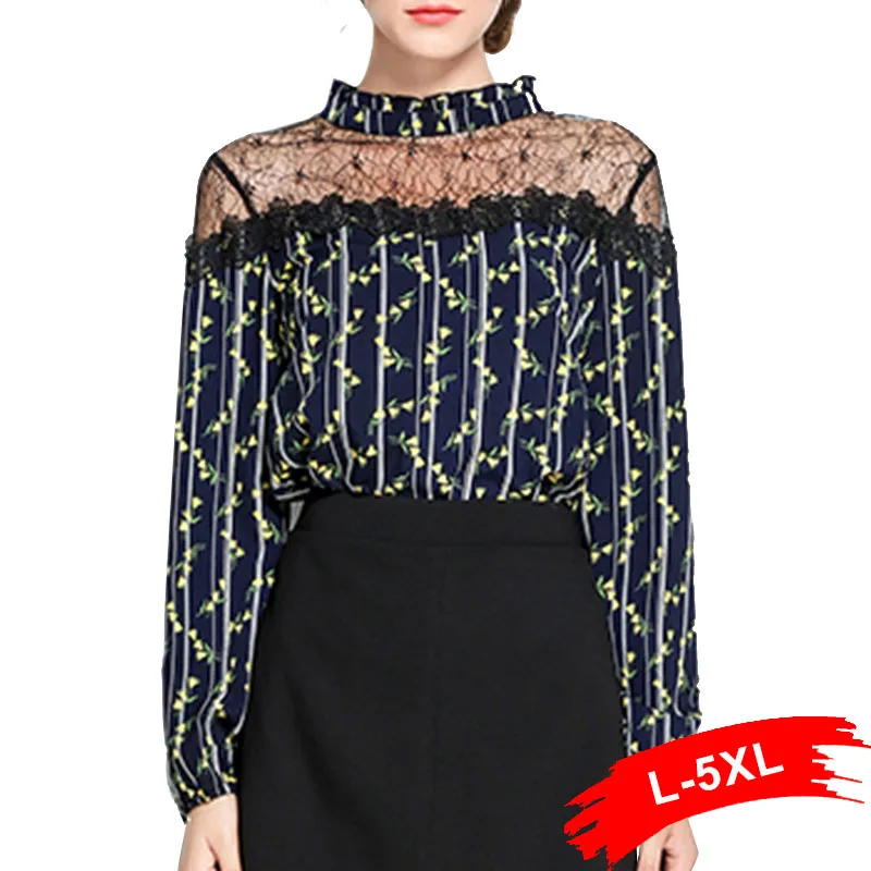 Plus Size Stand Collar Transparent Mesh Patchworked Blouses Shirts 4XL 5XL High Street Floral Print Long Sleeve Mock Neck Blouse
Plus Size Stand Collar Transparent Mesh Patchworked Blouses Shirts 4XL 5XL High Street Floral Print Long Sleeve Mock Neck Blouse
