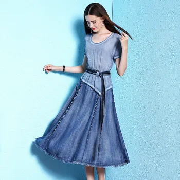 2018 Summer new arrival women's dress summer thin silk dress women's fashion silk stitching tencel denim thin dress nw18a1979
2018 Summer new arrival women's dress summer thin silk dress women's fashion silk stitching tencel denim thin dress nw18a1979