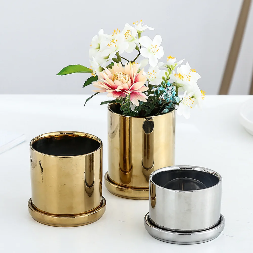 1 Piece Gold and Silver Ceramics Vase Nordic Tabletop Flower Pot with Tray Home Living Room Wedding Decor Plant Pots
1 Piece Gold and Silver Ceramics Vase Nordic Tabletop Flower Pot with Tray Home Living Room Wedding Decor Plant Pots