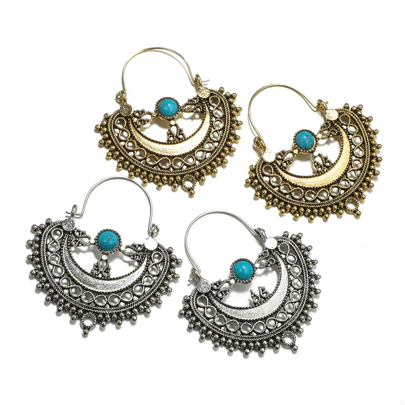 

Gypsy Indian Oxidized Bohemian Vintage Silver Gold Hoop Earrings for Women Hook Pierced Ear Brincos Bijoux Gypsy Tribal Jewelry