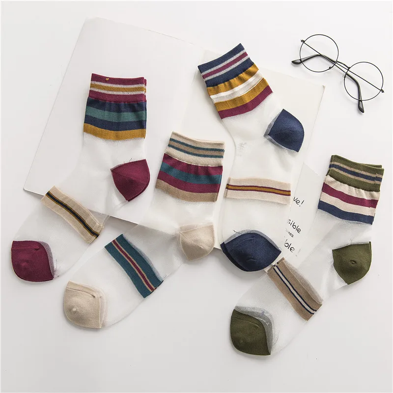 HUI GUAN Japanese Breathable Transparent Ultra-thin Fashion Women Socks Colorful Striped Socks Women Original Soft Cute Socks
HUI GUAN Japanese Breathable Transparent Ultra-thin Fashion Women Socks Colorful Striped Socks Women Original Soft Cute Socks