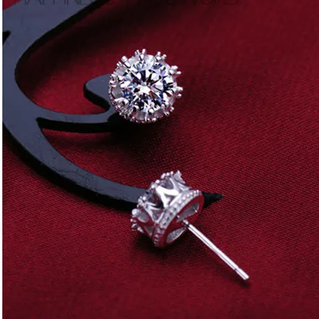 Image 925 Sterling Silver Cubic Zirconia Diamonds Crown Stud Earrings For Women Fashion Lady Sterling silver jewelry