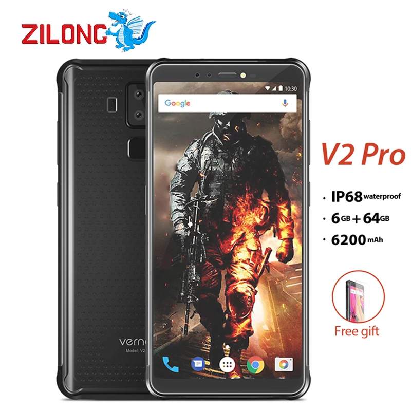 Vernee V2 Pro IP68 Tri-Proof 6G RAM 64G MobilePhone 5.99" FHD Display MT6763 Octa Core 6200mAh Fingerprint Ruggerdised Cellphone |