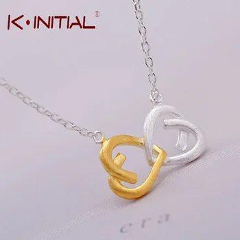 Kinitial 1Pcs New 925 Silver Double Heart Link Necklaces Infinity Kont Pendants Necklace Women Valentine Lover Gift Jewelry