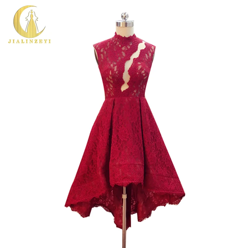Real Pictures High Neck Dark Red Lace Front Short and Long Back Party dresses Prom Dresses 2019
Real Pictures High Neck Dark Red Lace Front Short and Long Back Party dresses Prom Dresses 2019