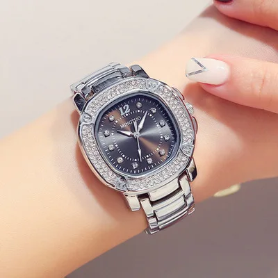 Relogio Feminino Лидирующий бренд Серебряный Роскошные часы Для женщин горный хрусталь