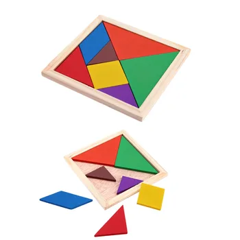 Kids Colorful DIY Jigsaw Puzzle Wooden Toys Geometric Shape 3D Puzzle Tangram Toy Early Childhood Educational Toys for Children